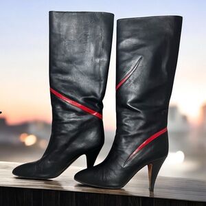 Vintage 80’s Pancaldi Italian Boots – Black & Red, Size 8/8.5